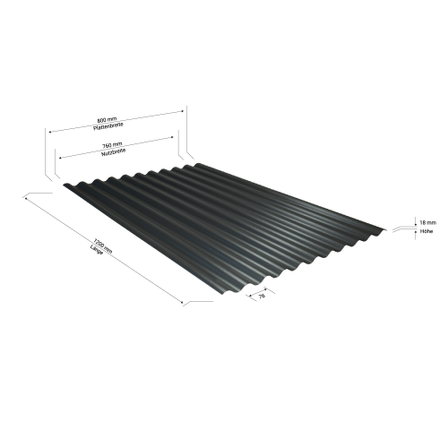 MINI PVC Wellplatte Typ 1.2 | 76/18 Sinus | 400x Palette | Länge: 1200 mm | Farbe: Schwarz | Stärke: 1,20 mm #3