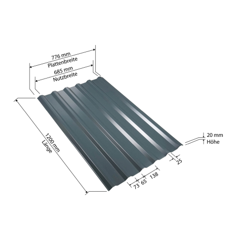 MINI-Trapezblech W-20/685 | 180x Palette | 1200 mm Stahl 0,40 mm | 25 µm Polyester | RAL 7016 Anthrazitgrau | 180 Stk. pro Palette MINI-Trapezblech W-20/685 | 180x Palette | 1200 mm | Stahl 0,40 mm | 25 µm Polyester | RAL 7016 Anthrazitgrau | 180 Stk. pro Palette #2