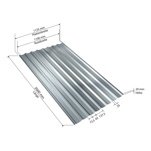 Trapezblech W-20/1100 | 60x Palette | 2000 mm Stahl 0,50 mm | 25 µm Polyester | Alu-Zink | 60 Stk. pro Palette Trapezblech W-20/1100 | 60x Palette | 2000 mm | Stahl 0,50 mm | 25 µm Polyester | Alu-Zink | 60 Stk. pro Palette #2