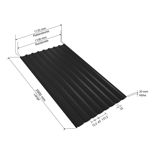 Trapezblech W-20/1100 | 60x Palette | 2000 mm | Stahl 0,50 mm | 25 µm Polyester | RAL 9005 Tiefschwarz | 60 Stk. pro Palette #2