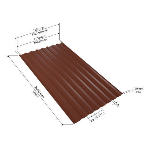 Trapezblech W-20/1100 | 75x Palette | 2000 mm | Stahl 0,40 mm | 25 µm Polyester | RAL 8012 Rotbraun | 75 Stk. pro Palette #2