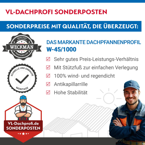 Trapezblech W-45/1000 | Dachprofil | Sonderposten | Stahl 0,50 mm | 25 µm Polyester | RAL 8004 Kupferbraun | Anti-Tropf 110 #3