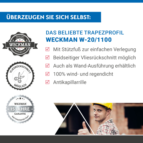 Trapezblech W-20/1100 | Dachprofil | Stahl 0,50 mm | 35 µm Mattpolyester | 29 Rot #2