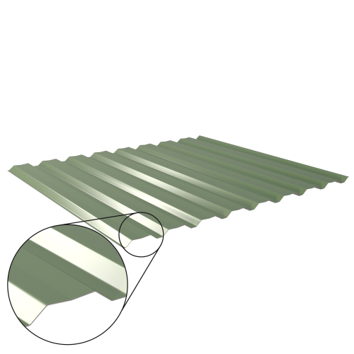 Trapezblech W-20/1100 mit Zusatzprägung | Wandprofil | Stahl 0,50 mm | 25 µm Polyester | RAL 6011 Resedagrün #1