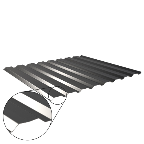 Trapezblech W-20/1100 mit Zusatzprägung | Wandprofil Stahl 0,50 mm | 25 µm Polyester | RAL 9005 Tiefschwarz Trapezblech W-20/1100 mit Zusatzprägung | Wandprofil | Stahl 0,50 mm | 25 µm Polyester | RAL 9005 Tiefschwarz #1