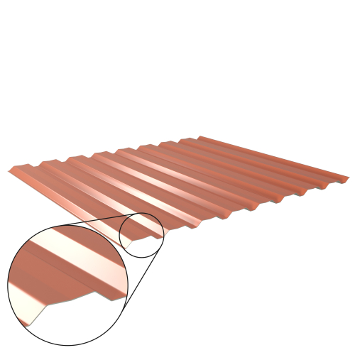 Trapezblech W-20/1100 mit Zusatzprägung | Wandprofil Stahl 0,63 mm | 25 µm Polyester | RAL 8004 Kupferbraun Trapezblech W-20/1100 mit Zusatzprägung | Wandprofil | Stahl 0,63 mm | 25 µm Polyester | RAL 8004 Kupferbraun #1