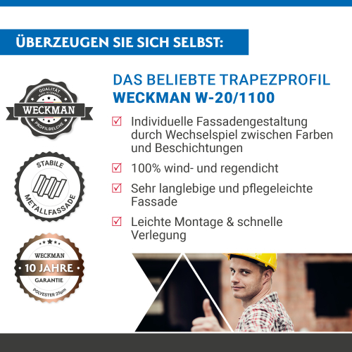Trapezblech W-20/1100 | Wandprofil | Stahl 0,50 mm | 25 µm Polyester | RAL 8004 Kupferbraun #4