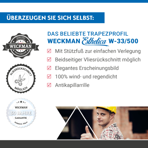 Trapezblech W-33/500 ohne Tiefsickenprägung | Stahl 0,50 mm | 80 µm Shimoco | RAL 7016 Anthrazitgrau #2