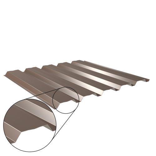 Trapezblech W-35/1035 mit Zusatzprägung | Wandprofil Stahl 0,75 mm | 25 µm Polyester | RAL 8011 Nussbraun Trapezblech W-35/1035 mit Zusatzprägung | Wandprofil | Stahl 0,75 mm | 25 µm Polyester | RAL 8011 Nussbraun #1