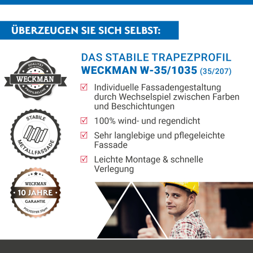 Trapezblech W-35/1035 | Wandprofil | Stahl 0,50 mm | 25 µm Polyester | RAL 8004 Kupferbraun #2