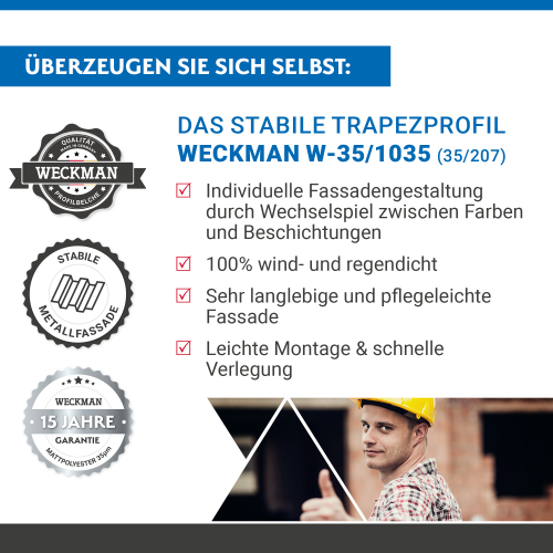 Trapezblech W-35/1035 | Wandprofil | Stahl 0,50 mm | 35 µm Mattpolyester | 32 Dunkelbraun #2