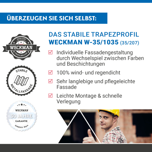 Trapezblech W-35/1035 | Wandprofil | Stahl 0,50 mm | 80 µm Shimoco | RAL 8004 Kupferbraun #2