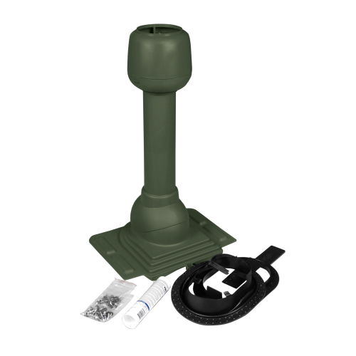 Dunstrohr mit Grundplatte aus Kunststoff Für Trapez- & Wellbleche (Außer W-33/500) | Farbe 11 - Nadelgrün Dunstrohr mit Grundplatte aus Kunststoff