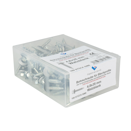 SKH-Schrauben | Kunststoff-Box 4,8 x 35 mm | 100 Stück | Blank SKH-Schrauben | Kunststoff-Box