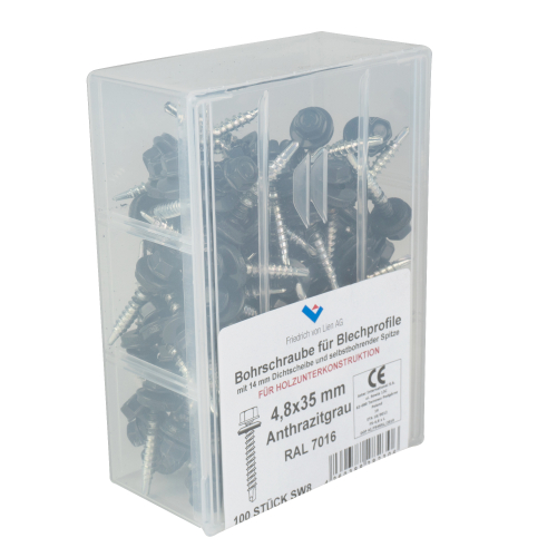 SKH-Schrauben | Kunststoff-Box 4,8 x 35 mm | 100 Stück | RAL 7016 Anthrazitgrau SKH-Schrauben | Kunststoff-Box | 4,8 x 35 mm | 100 Stück | RAL 7016 Anthrazitgrau #2