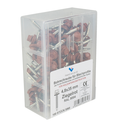 SKH-Schrauben | Kunststoff-Box 4,8 x 35 mm | 100 Stück | RAL 8004 Kupferbraun SKH-Schrauben | Kunststoff-Box | 4,8 x 35 mm | 100 Stück | RAL 8004 Kupferbraun #2