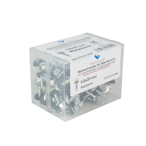 SKÜ-Schrauben | Kunststoff-Box 4,8 x 20 mm | 100 Stück | Blank SKÜ-Schrauben | Kunststoff-Box