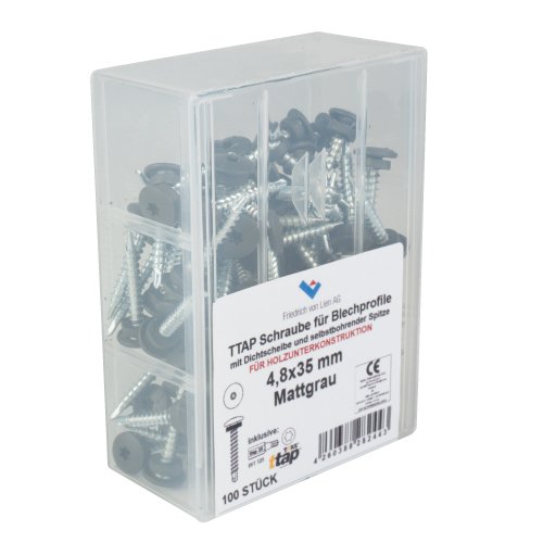 TTAP Schrauben | Kunststoff-Box 4,8 x 35 mm | 100 Stück | 23 Dunkelgrau (Ähnlich RAL 7024 Graphitgrau) TTAP Schrauben | Kunststoff-Box | 4,8 x 35 mm | 100 Stück | 23 Dunkelgrau (Ähnlich RAL 7024 Graphitgrau) #2