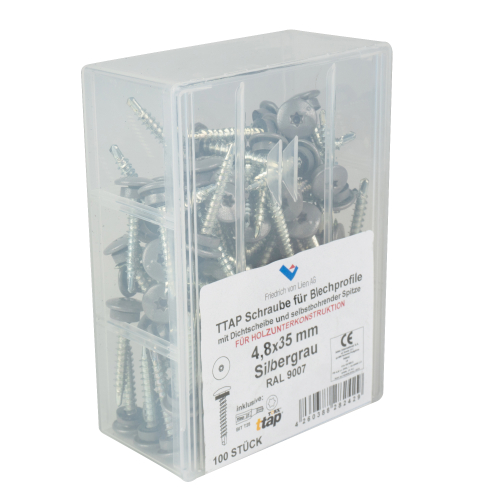 TTAP Schrauben | Kunststoff-Box 4,8 x 35 mm | 100 Stück | RAL 9007 Graualuminium TTAP Schrauben | Kunststoff-Box | 4,8 x 35 mm | 100 Stück | RAL 9007 Graualuminium #2