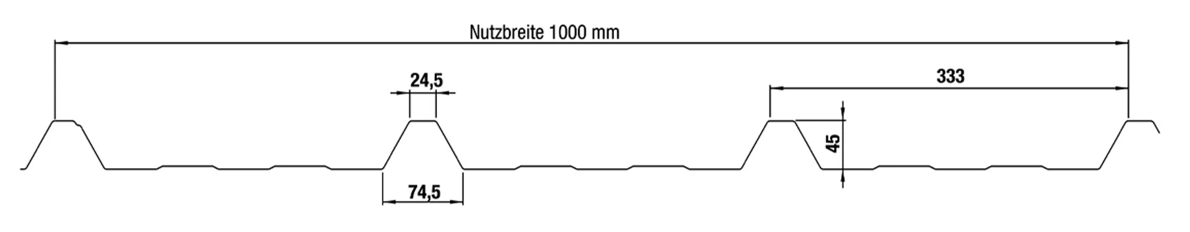Technischer Querschnitt des Trapezblechs W-45/1000