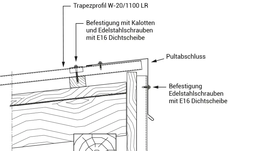 Montage eines Pultabschlusses im technischen Querschnitt