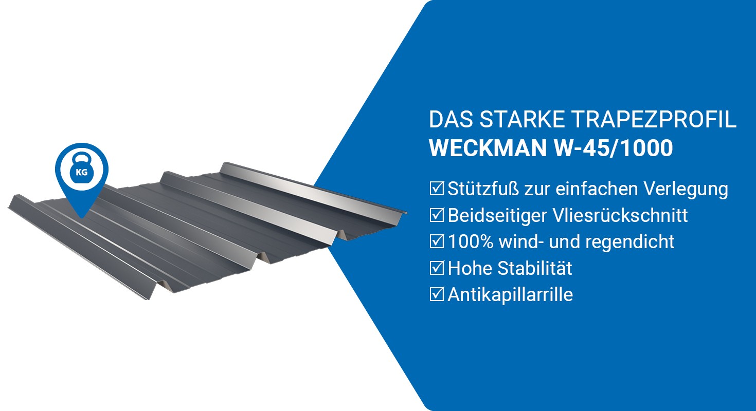 Detailansicht des starken WECKMAN W-45/1000 Trapezprofils mit Antikapillarrille.