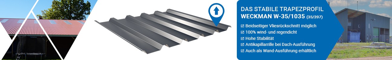 WECKMAN W-35/1035 Trapezprofil auf Dach, hohe Tragfähigkeit und Witterungsschutz.
