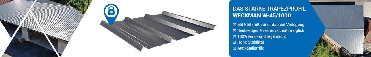 WECKMAN W-45/1000 Trapezprofil auf Gebäuden, ideal für Dachbereiche.